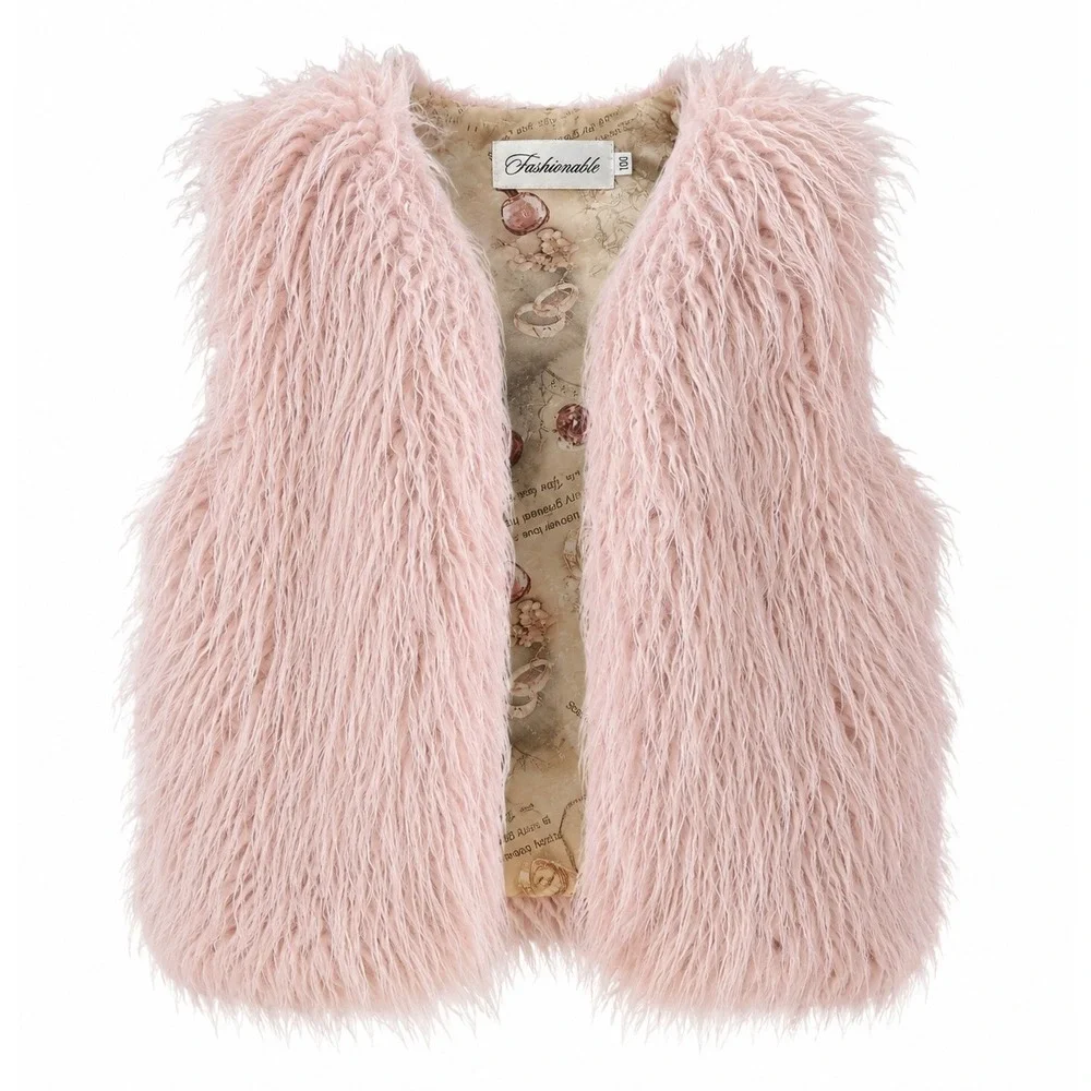 Fashionable Boutique Girls Size 100 4T Pink Faux Fur Vest Shaggy Glam